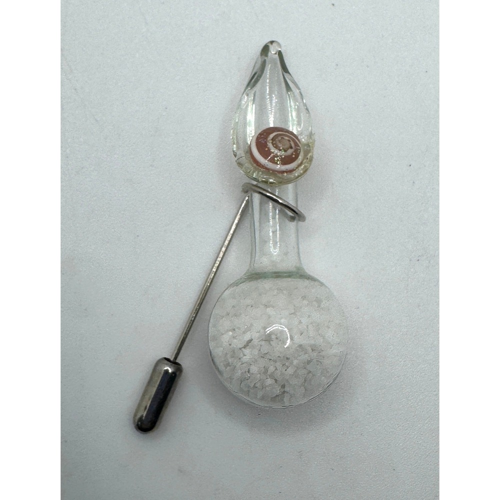 Vintage Glass Vial Beach Sand Seashell Stick Pin Nautical Lapel Brooch Silver